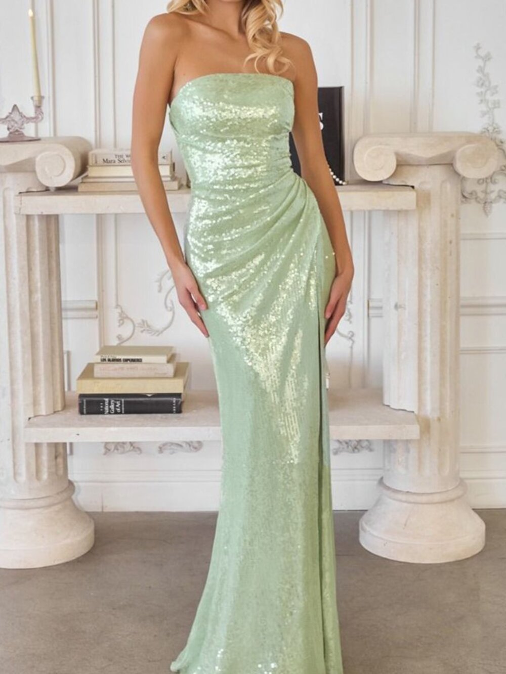 NWT Amoris by Ladivine T724 Prom Sequin Ornate Lace-Up Gown Sage Size XXS